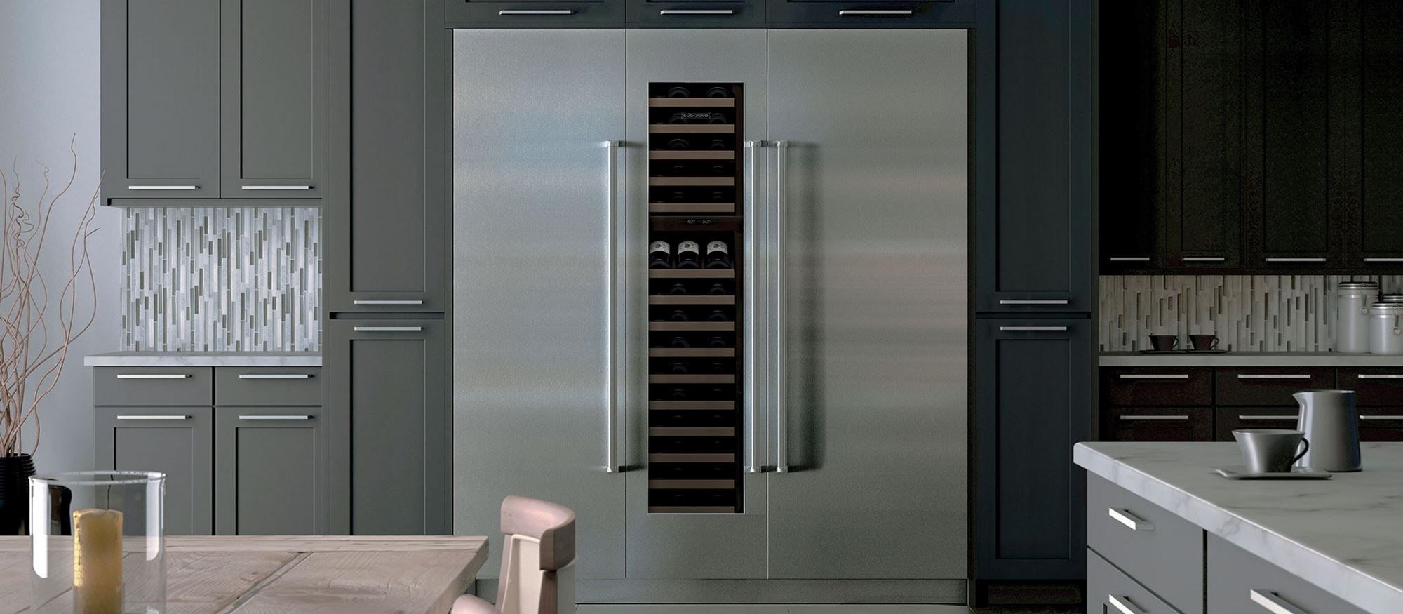 A Sub-Zero Designer Series Refrigerator Freezer and Wine Refrigerator